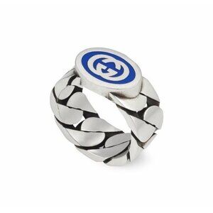NEW GUCCI STERLING SILVER BLUE ENAMEL RING 14 IT 6.75 US RETAIL $360
